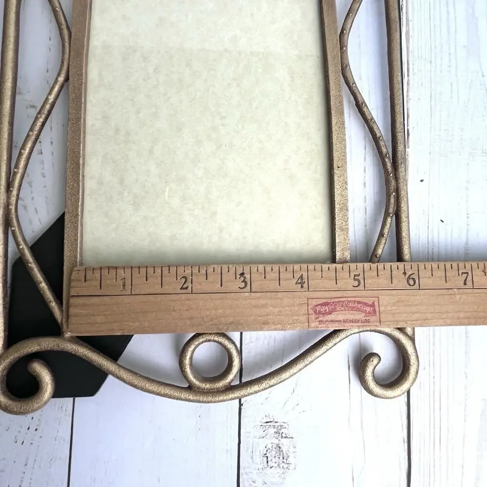 VTG Elsa Gold Tone Art Deco Style Metal Picture Frame Scroll 4.5”x6.375” Opening